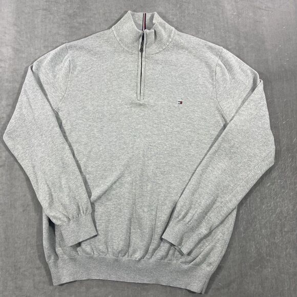 Tommy Hilfiger Mens XXL‎ Light Gray Quarter 1/4 Zip Pullover Sweater - Picture 1 of 6
